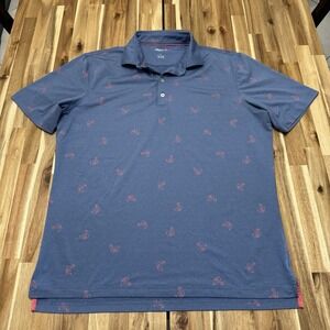 Johnnie O Polo Shirt‎ Mens L Blue Geometric Flamingo Floatie Performance Stretch